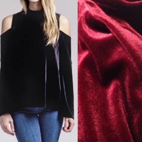 Anthropologie Moon River Burgundy Velvet Cold Shoulder Size S - Picture 1 of 9